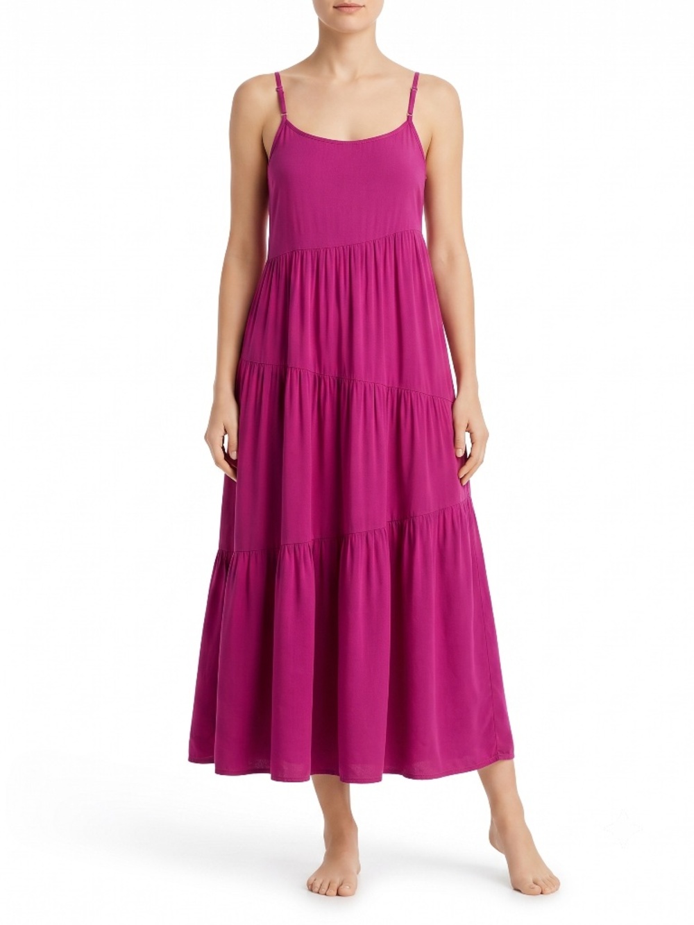 Anrabess Dress Women's L Magenta Tiered Spaghetti Strap Slip Dress